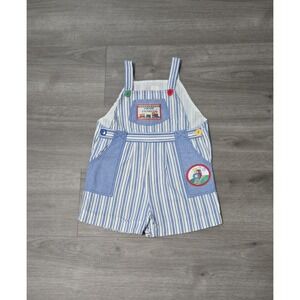 VTG 90's Union Express Train Conductor Size‎ 4T Cute Striped Overalls Shortalls